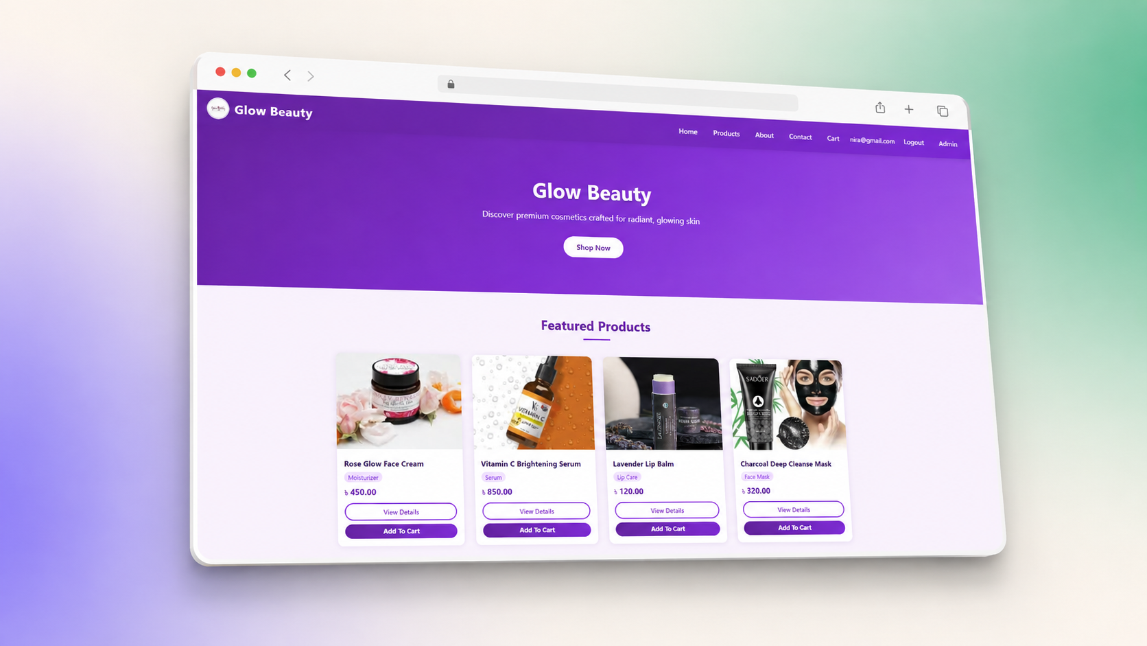 Glow Beauty website preview